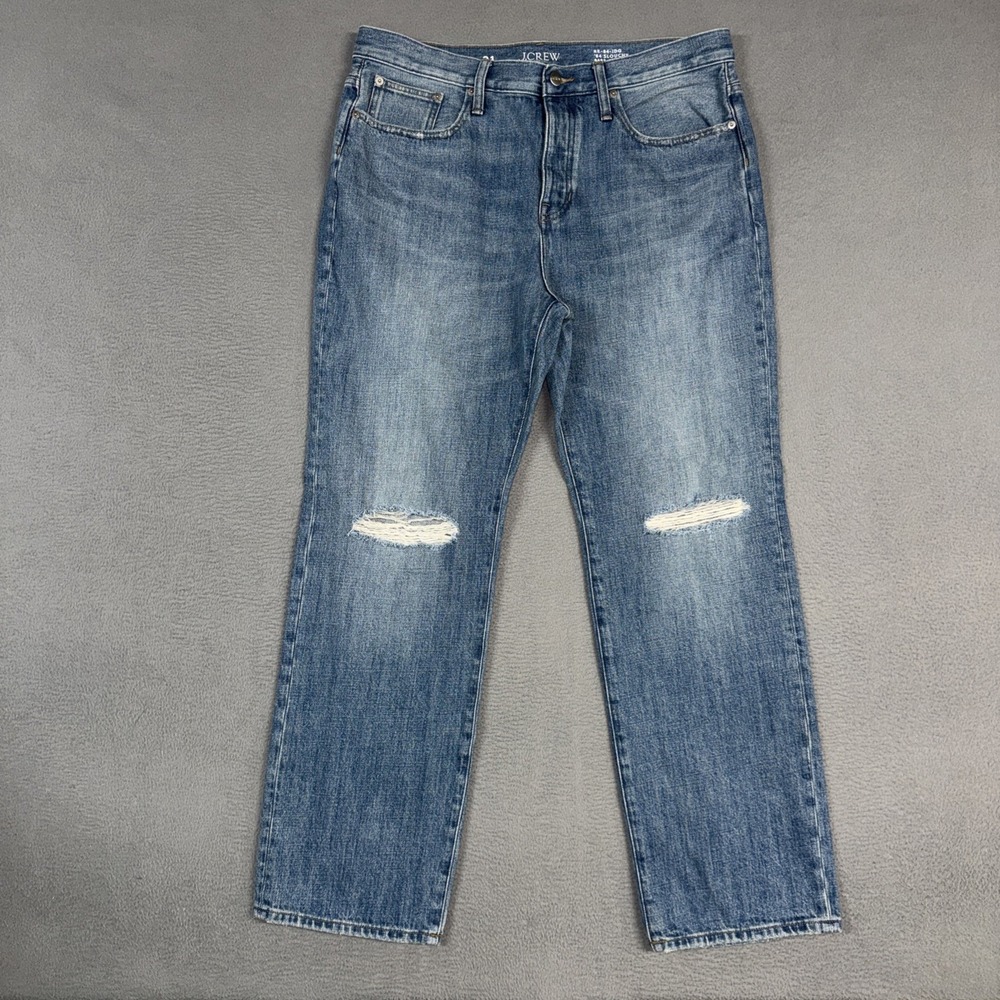 J Crew Jeans Womens (Fits 36) Blue '84 Slouchy Straight Distressed Denim Cotton